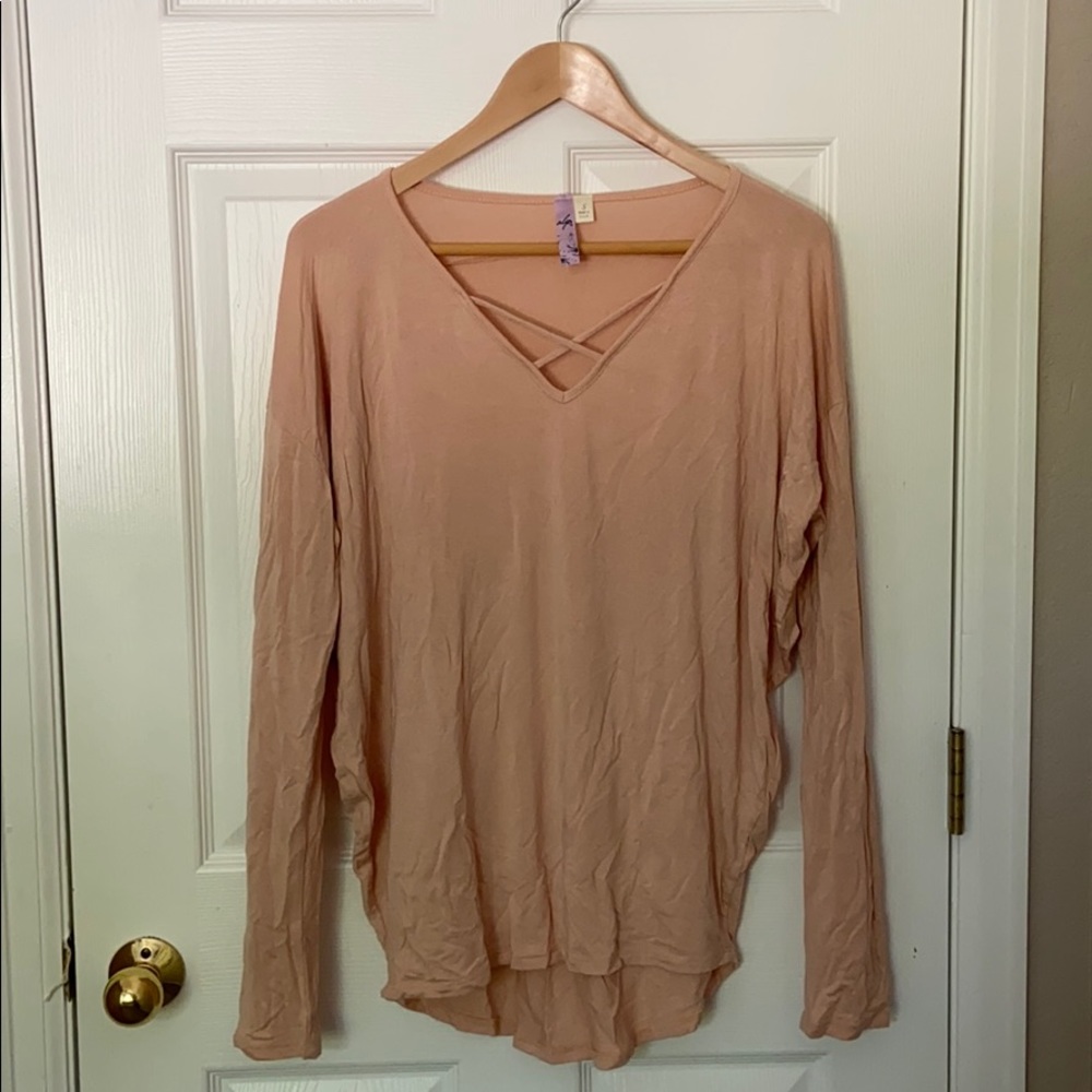 Blush Criss Cross V-Neck Detail Long Sleeve